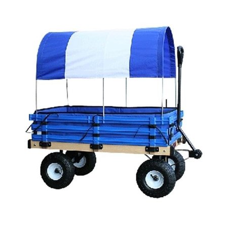 MILLSIDE INDUSTRIES Millside Industries H-103 20 in. x 38 in. Covered Wooden Wagon with Pads - Blue H-103